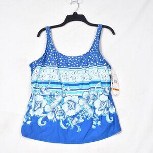 NWT Beach House Women's Swim Floral Blue Tankini Top Size 16W
